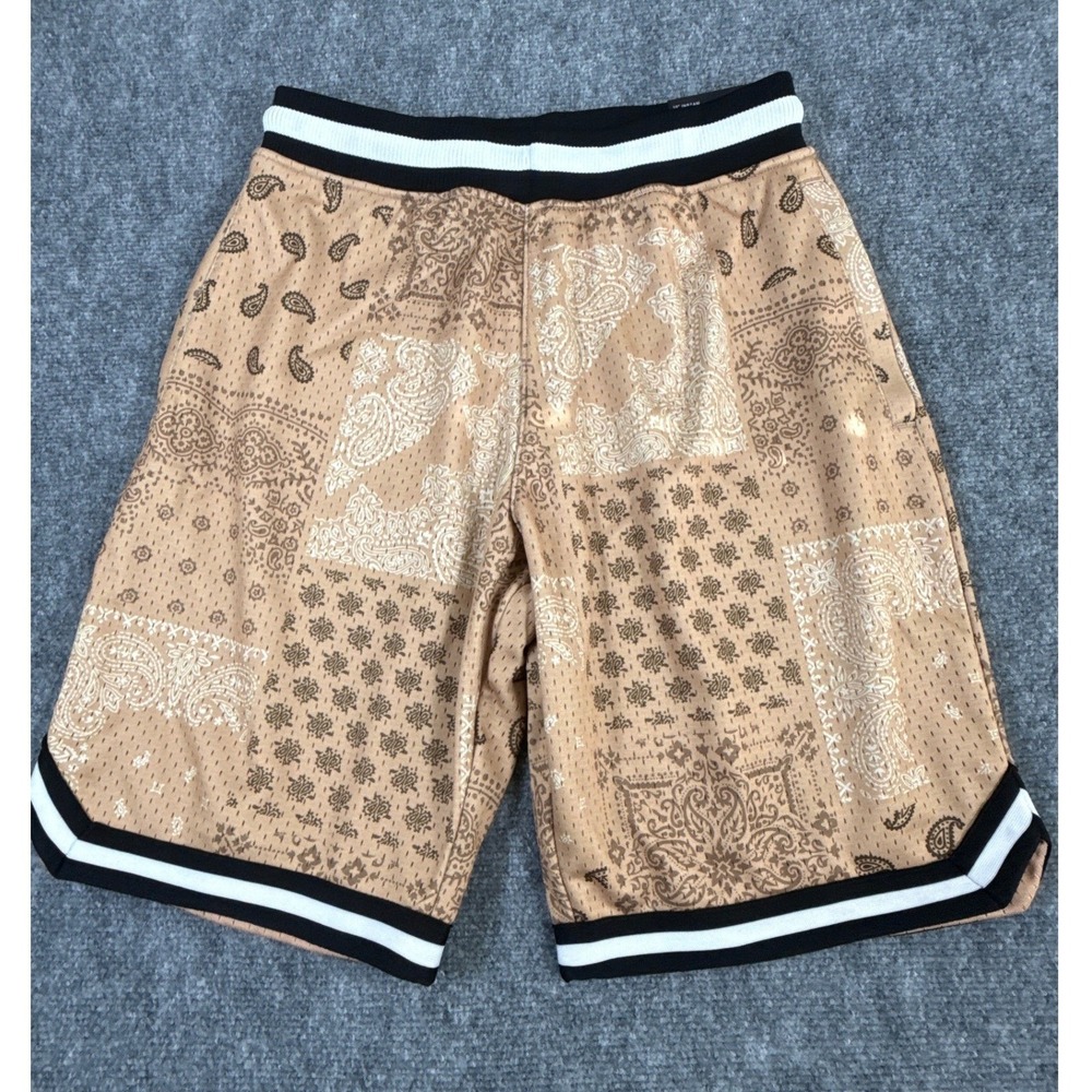 CSG Patchwork Legend Shorts Mens Medium Tan Paisley Bandana Mesh Athletic NWT